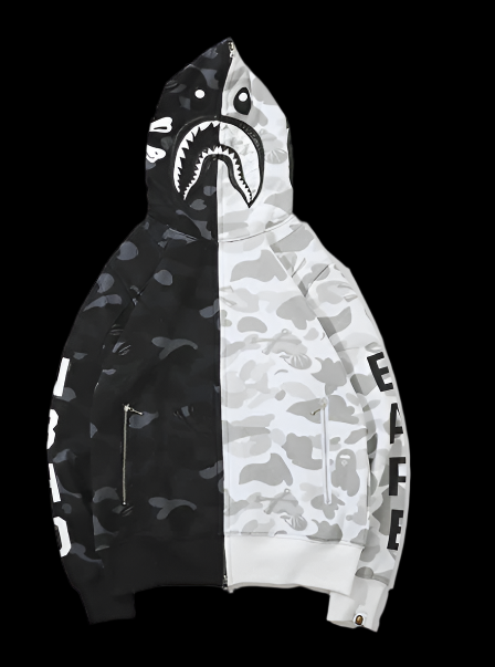 Bape Monochrome  Predator Zip Up Hoodie